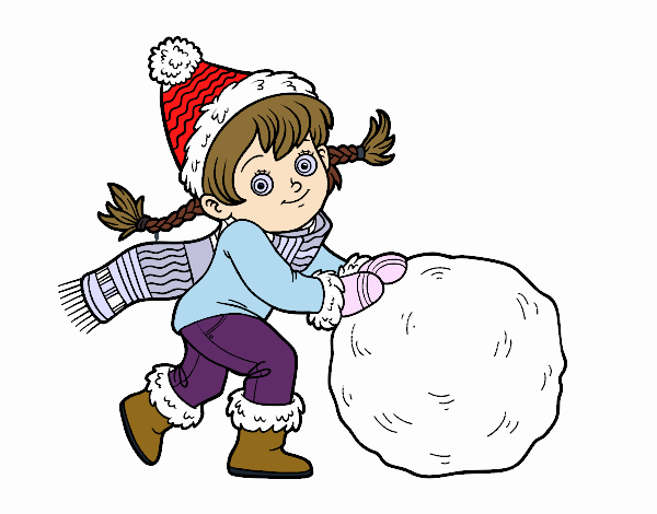 Niña con gran bola de nieve