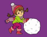 Niña con gran bola de nieve