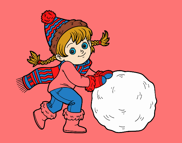 Niña con gran bola de nieve