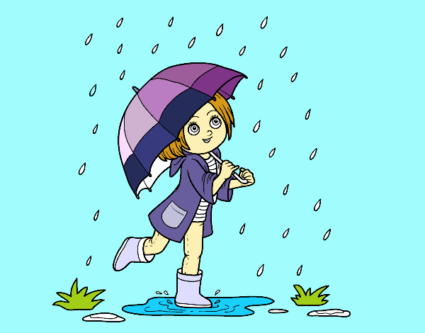 Niña con paraguas bajo la lluvia