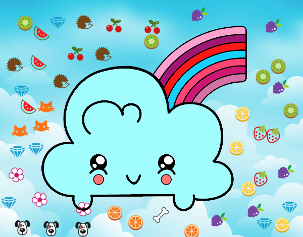 Nube con arco iris kawaii