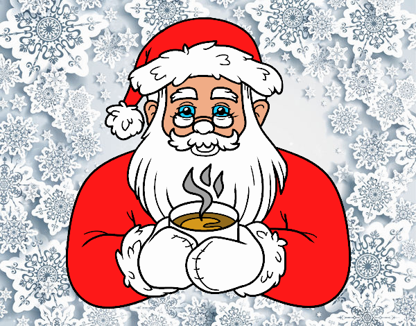 Papá Noel con taza de café