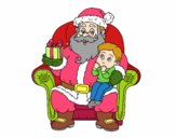 Papá Noel y niño en Navidad