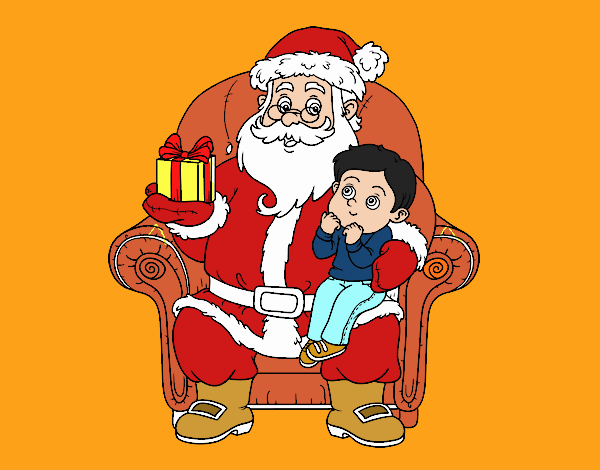 Papá Noel y niño en Navidad