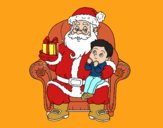 Papá Noel y niño en Navidad