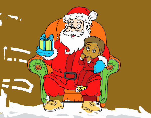 Papá Noel y niño en Navidad