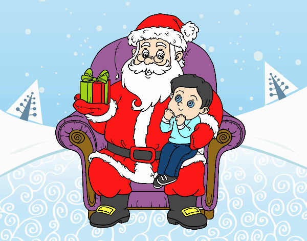 Papá Noel y niño en Navidad