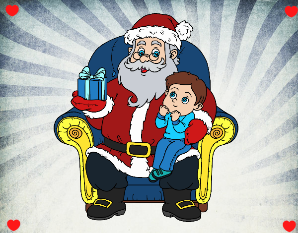 Papá Noel y niño en Navidad