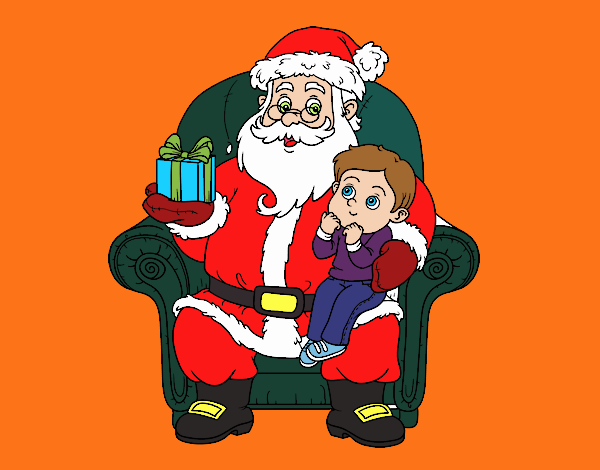 Papá Noel y niño en Navidad