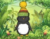 Pingüino con gorro de invierno