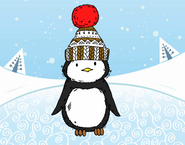 Pingüino con gorro de invierno