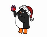 Pingüino con gorro y regalo de Navidad