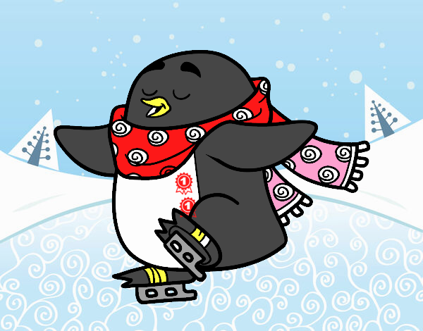 Pingüino patinando sobre hielo