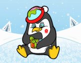 Un pingüino con regalo de Navidad