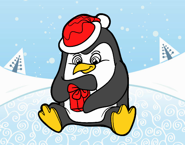 Un pingüino con regalo de Navidad