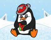 Un pingüino con regalo de Navidad