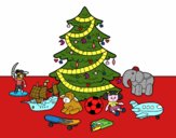 Árbol de Navidad y juguetes