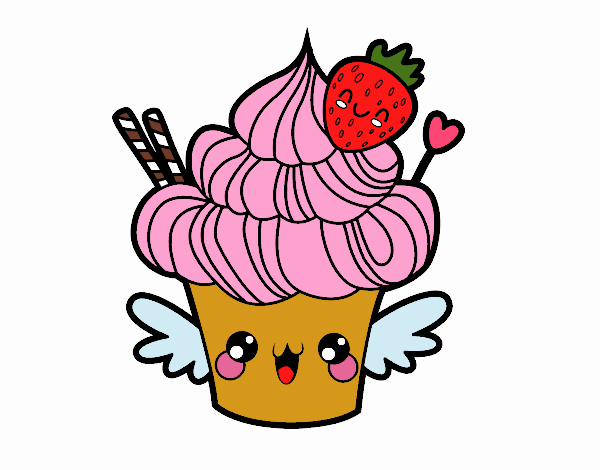 Cupcake kawaii con fresa