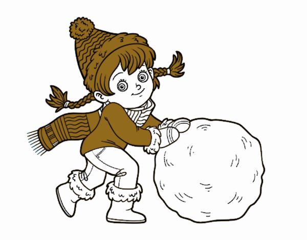 Niña con gran bola de nieve