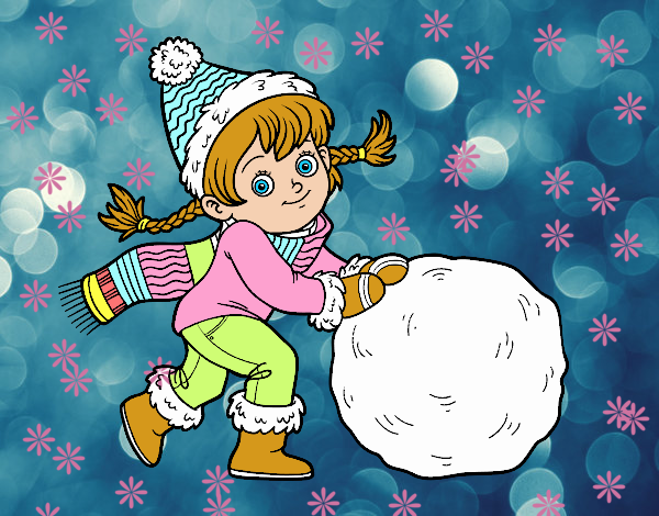 Niña con gran bola de nieve