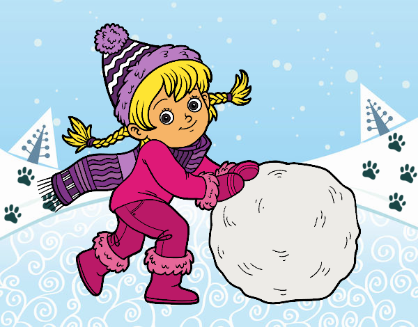 Niña con gran bola de nieve