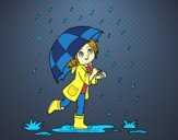 Niña con paraguas bajo la lluvia