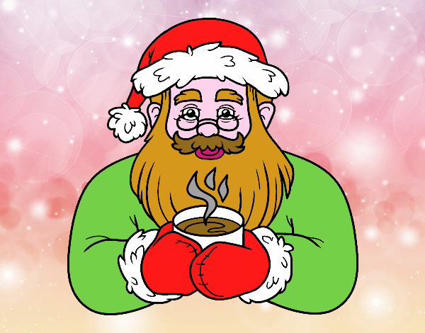 Papá Noel con taza de café