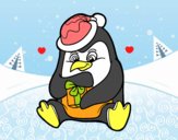 Un pingüino con regalo de Navidad