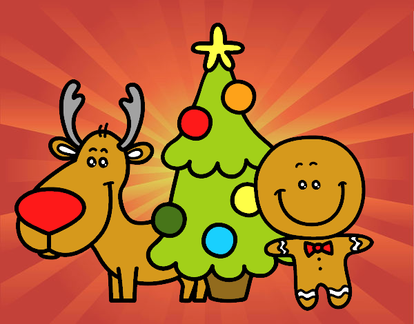 el arbol de navidad con rudolf y la galleta de jenjibre