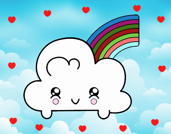 Nube con arco iris kawaii