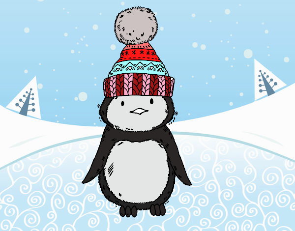 Pingüino con gorro de invierno