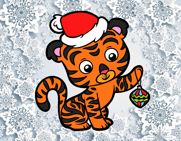 un tigre cualquiera con una bola de navidad