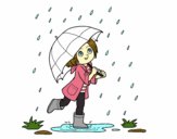 Niña con paraguas bajo la lluvia