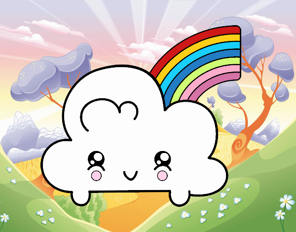 Nube con arco iris kawaii