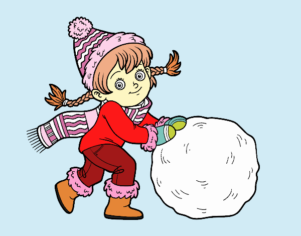 Niña con gran bola de nieve