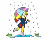 Niña con paraguas bajo la lluvia