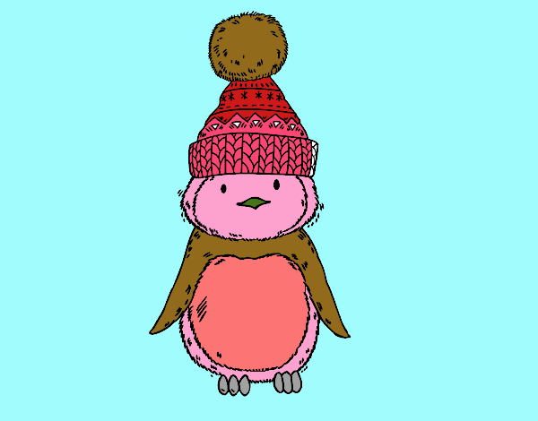 Pingüino con gorro de invierno