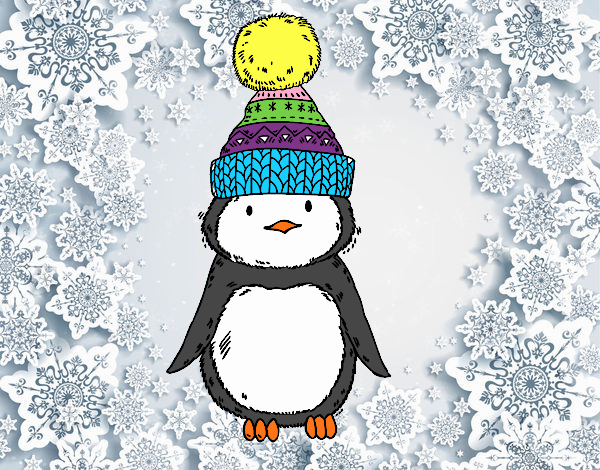 Pingüino con gorro de invierno