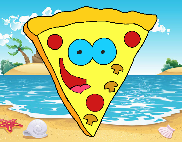 Pizza feliz en la playa