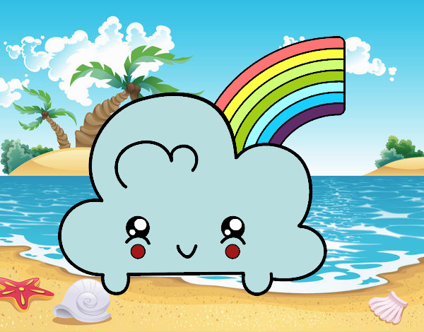 Nube con arco iris kawaii