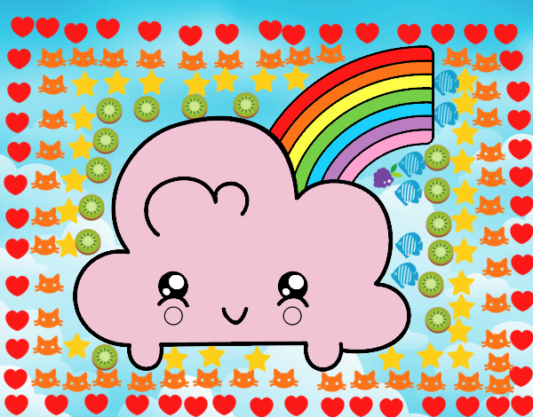 Nube con arco iris kawaii