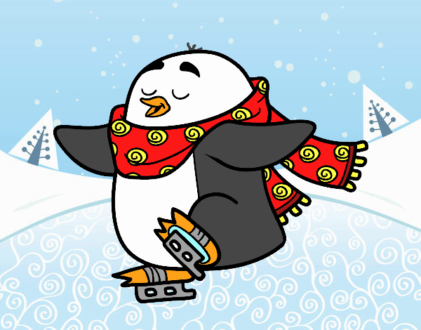 Pingüino patinando sobre hielo