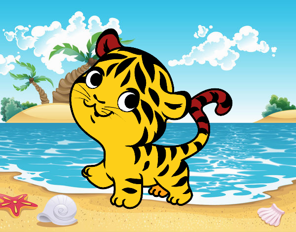 tigre bebe de la playa