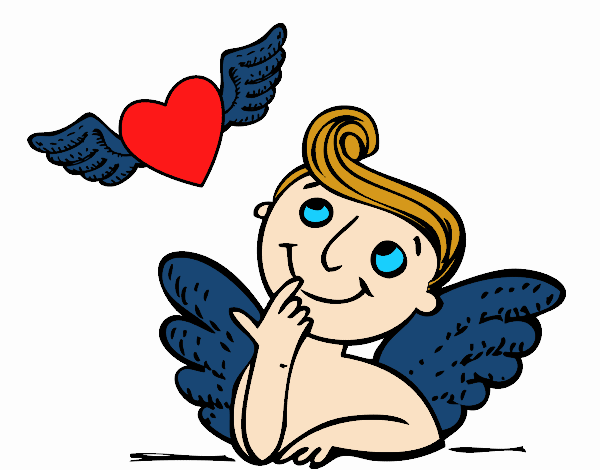 Cupido y corazón con alas