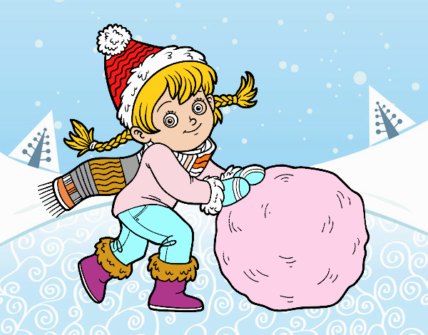 Niña con gran bola de nieve