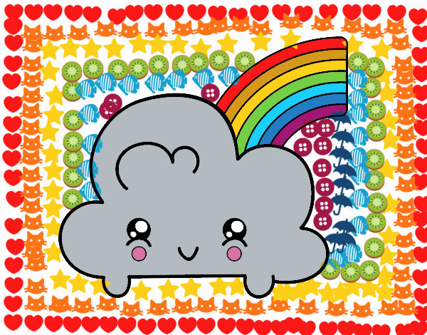 Nube con arco iris kawaii