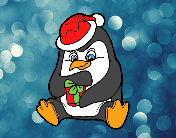 Un pingüino con regalo de Navidad