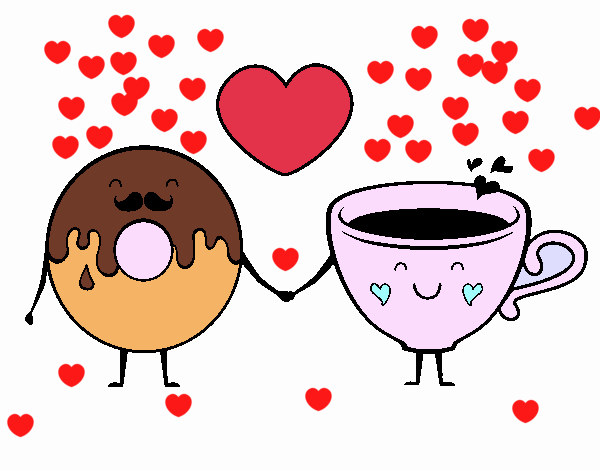 Dibujo de Amor entre dónut y té pintado por en  el día 12-02-21  a las 18:33:45. Imprime, pinta o colorea tus propios dibujos!