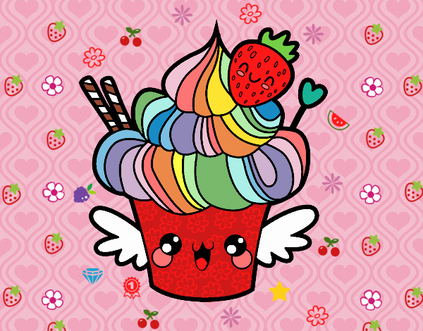 Cupcake kawaii con fresa