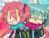 Miku y Len con bufanda